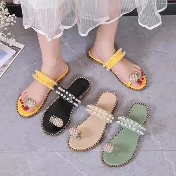 Zapatillas de verano europeas и americanas для женщин, современные платья с цветком пинья, Perlas для студентов, 35 бежевый