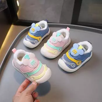 zapatillas Velvet Baby Walking Shoes Winter New Anti Slip Boy Sports Shoes Теплая повседневная обувь для девочек Мягкая подошва для младенцев Новорожденные 16-insole12cm розовый