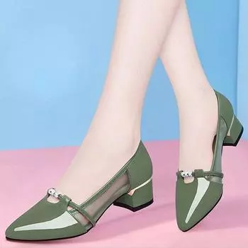 Zapato Negro Tacon женские милые сладкие высококачественные зеленые туфли-лодочки на каблуке для вечеринок, повседневная удобная обувь 2024 35 чёрный