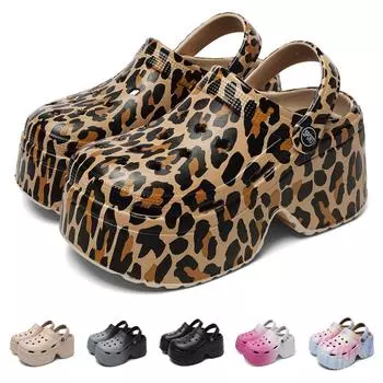 Zapatos Con Agujeros Con Estampado De Leopardo Zapatillas De Tacn Alto Baotou De Suela Gruesa De Moda Aumentada De Verano Para Mujer 39-40