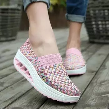 Zapatos De Mujer кроссовки женские разноцветные плетеные туфли-качалки на танкетке легкие нескользящие дышащие лоферы Chaussure Femmes 35 синий