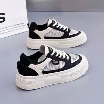 Zapatos De Mujer New Women Flat Sneakers Summer Mesh Breathable Rubber Surface Leisure Shoes Women Lace-up Vulcanized Shoes 2025 35