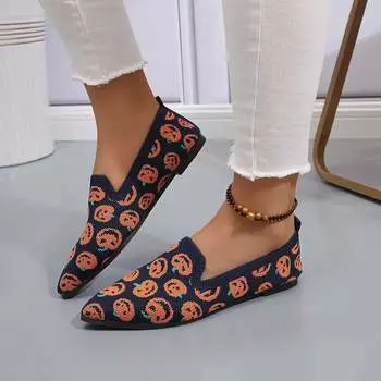 Zapatos De Mujer, новые рождественские туфли на плоской подошве с тыквенным принтом для женщин с большой ногой, которые будут смотреть на ленивых людей. Летающие туфли на плоской подошве 36