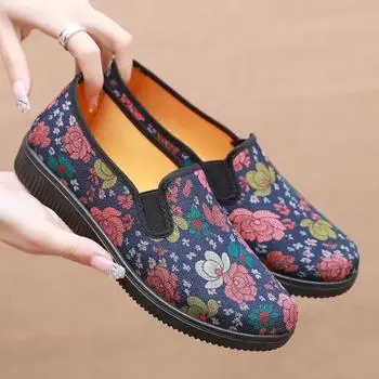 zapatos de mujer женская мода круглый носок весна и лето синие цветочные туфли без застежек на плоской подошве женские повседневные нескользящие красные туфли ba329 35