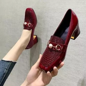 Zapatos De Mujer женские милые туфли на круглом носке красного вина высокого качества для офиса на квадратном каблуке женские повседневные черные сексуальные туфли на каблуках для вечеринок 35 чёрный