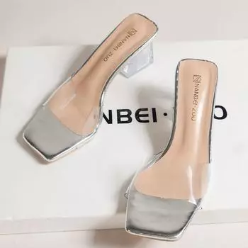 Zapatos de tacn alto con punta abierta para mujer, прозрачные сандалии из ПВХ, женские тапочки zapatos de verano 37