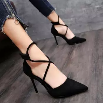 Zapatos de tacn alto de gamuza para mujer, Stiletto puntiagudo, Sexy, de boda, цвет черный, телесный, 9 см, 38