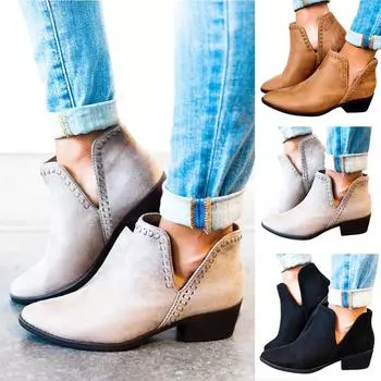 zapatos mujer tacon 2024 женская осенняя обувь до щиколотки однотонные полусапоги Romon одинарная обувь bota feminina salto НОВЫЙ hh9 4 чёрный