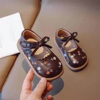 Zapatos Nia Girl Shoe Bowtie Leather Shoe Flower Autumn Kid Shoe Girl Cute Shoe Baby Shoe for Kids Girl Princess Mary Jane Shoe 21-insole14cm коричневый