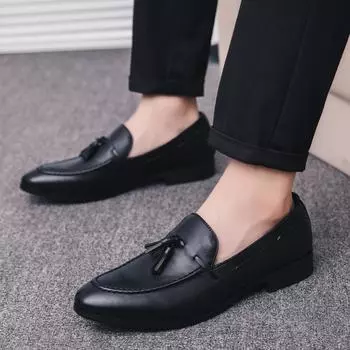 Zapatos Para Hombre Мужская социальная обувь Осенние мужские туфли из кожи Модная мужская обувь на плоской подошве Итальянские деловые повседневные мокасины 38 чёрный