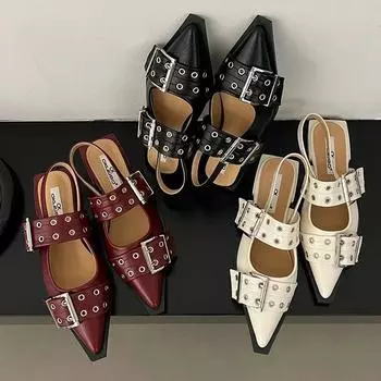Zapatos Planos Con Hebilla De Lujo Para Mujer, Sandalias Informales Con Talon Descubierto Y Punta Estrecha, Talla Grande 34–43 35