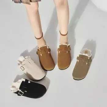 Zapatos planos mujer Retro conciso, zapatillas Calientes y Suaves, zapatos con suela de corcho, invierno 35 бежевый