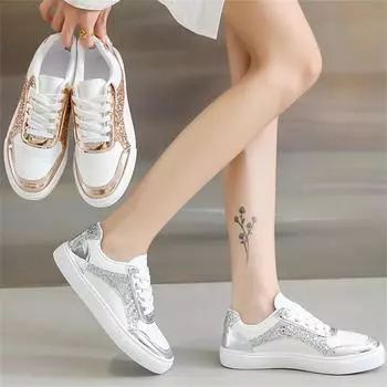 Zapatos Удобные кроссовки с круглым носком весна/осень новые спортивные с блестками на толстой подошве из искусственной кожи повседневные дышащие модные женские кроссовки 36