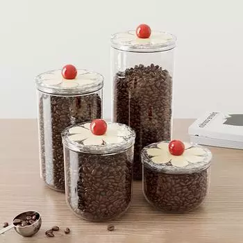 Запечатанная банка для кофейных зерен с крышкой-цветком, влагонепроницаемый контейнер для хранения зерна, прозрачный контейнер для хранения продуктов, многоразовая коробка для чая и сахара 1PC