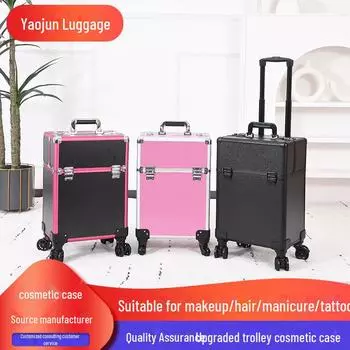 Запираемая вместительная косметичка на колесиках для профессиональных визажистов — идеально подходит для инструментов для макияжа, маникюра, красоты и татуировок. regular model чёрный