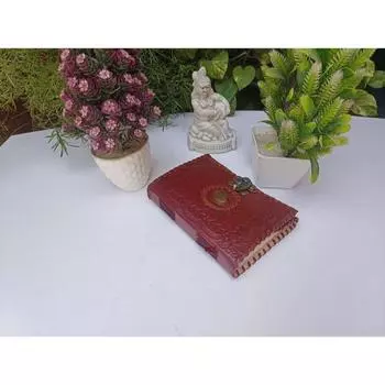 Записная книжка из кожи ручной работы с каменным антикварным замком, 200 простых страниц, красно-коричневый альбом для рисования для художников, подарки для нее и для него 7 x 5 in коричневый