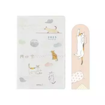 Записная книжка Midori Pocket Diary Notebook 2025 Mini Monthly Limited Edition с закладкой с рисунком кошки 22293006 (Начиная с января 2025 г.)
