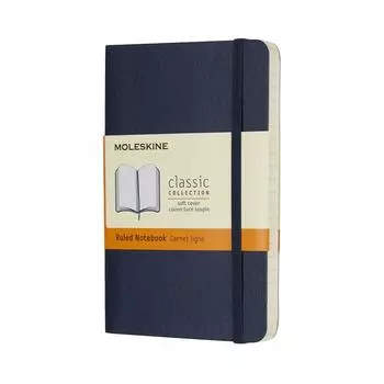 Записная книжка Moleskine Note Classic с мягкой обложкой, горизонтальный карман, размер 9 см x высота, сапфирово-синий QP611B20 (Ширина 14см)