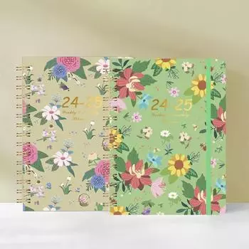 Записная книжка с цветочным принтом 2025 еженедельный ежемесячный планировщик дизайн на пружине плотная эластичная бумага синий