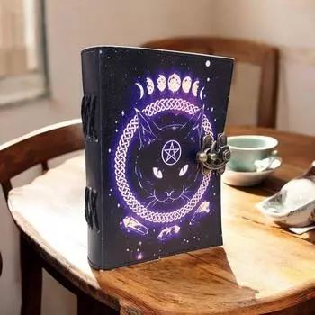 Записная книжка с рисунком кошки, кожаный журнал, винтажный блокнот ручной работы для записей и зарисовок, идеальный подарок для любителей кошек и писателей 7 x 5 in чёрный