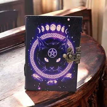 Записная книжка с рисунком кошки, кожаный журнал, винтажный блокнот ручной работы для записей и зарисовок, идеальный подарок для любителей кошек и писателей 7 x 5 in чёрный