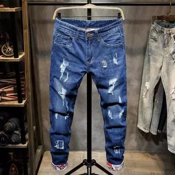 Заплатка дырок вышивкой внутри джинсов высокого класса, весенние новые джинсы 28