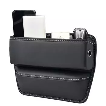 Заполнитель щелей для сидений Органайзер для автомобильного сиденья Переднее сиденье PU кожаный боковой карман Органайзер Ящик для хранения щелей сиденья с подстаканником для чёрный