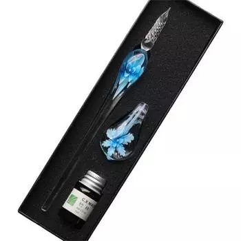 Заполняющая чернила стеклянная перьевая ручка Подпись ручка для погружения чернил DIY Craft Flower Dip Pen Инструмент для письма