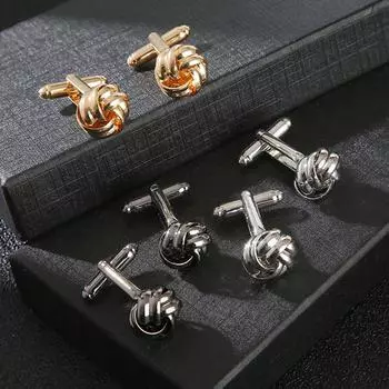 Запонки из сплава, золотые, серебряные, черные, элегантные, стильные, запонки с узлом для мужчин