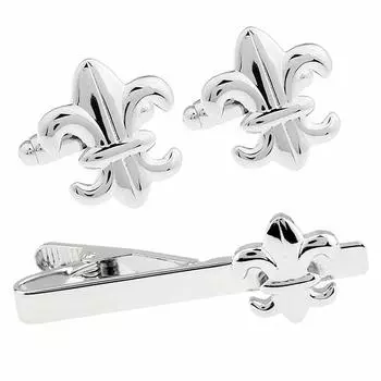 Запонки с гербом лилии Fleur de Lis, набор для галстука, булавка для галстука n01897 и (Запонки булавка) серебряный