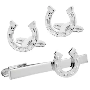 Запонки в форме подковы, набор запонок, булавка для галстука n02261 и серебряный