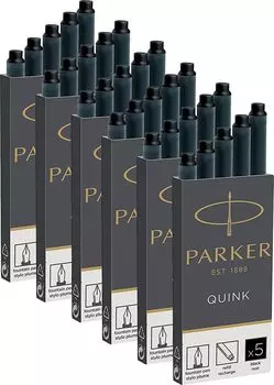 Заправляемые чернильные картриджи для перьевой ручки Parker Quink, упаковка из 30 черных чернил -