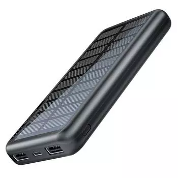 ZapZone 10000mAh Солнечный внешний аккумулятор для iPhone Samsung Xiaomi Powerbank Портативное зарядное устройство Водонепроницаемый внешний солнечный аккумулятор 10000mAh чёрный