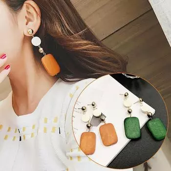 Заявление DIY деревянные геометрические квадратные круглые висячие украшения женские серьги в стиле ретро зелёный