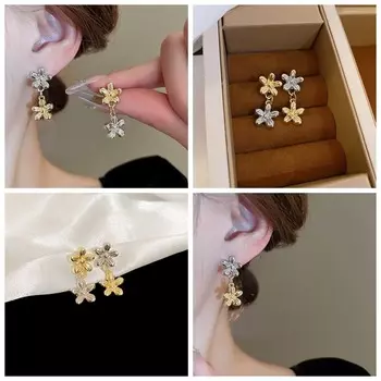 Заявление ювелирные изделия Цветы Ухо Подвеска Ювелирные изделия Аксессуары Цветы Серьги-подвески Вечеринка серебряный/золотой