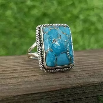 Заявление в стиле бохо — композитное кольцо из стерлингового серебра с бирюзой — богемное кольцо ручной работы — композитное кольцо с бирюзой — кольца — подарок для нее 5.5 синий