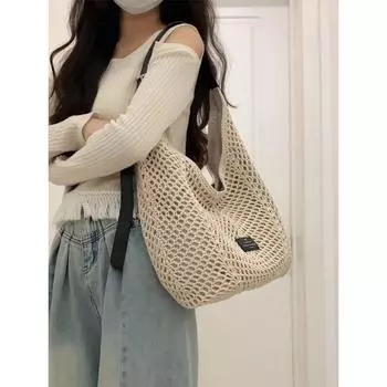Zar Fenden Woven Tote Bag Women 2025 Spring and Summer New Large Capacity Niche Hollow Shoulder Messenger Bag Beige