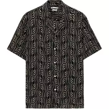 Zara Abstract Print Cuban Collar Textured Short Sleeve Shirt Men shirts Black 5688377-800 XL