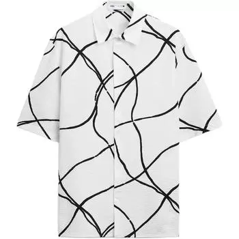 Zara Абстрактная минималистская свободная рубашка с коротким рукавом Мужские рубашки 7380574-020 S