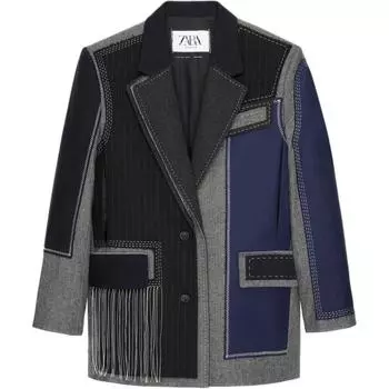 ZARA Блейзер женский прямого кроя свободного силуэта в стиле колор-блок с длинными рукавами Синий 3692903-400 S