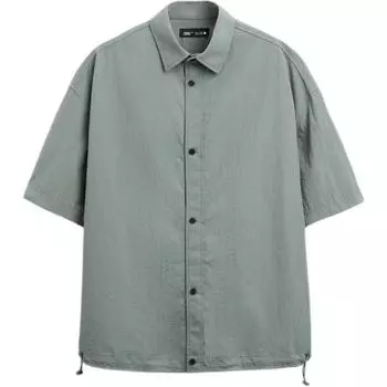 Zara Casual Loose Solid Color Polo Short Sleeve Shirt Men shirts Gray-Green 9621875-916 L