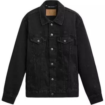 Zara Casual Ripped Lapel Long Sleeve Denim Jacket Men jackets Black 1538470-800 S