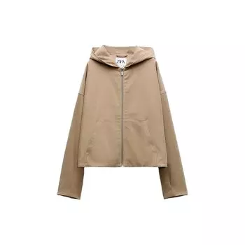 Zara Casual Solid Color Hooded Long Sleeve Jacket Women jackets Light-Brown 8372040-756 S
