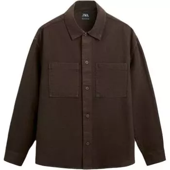 Zara Casual Solid Color Loose Fit Long Sleeve Shirt Men shirts Brown 1618410-700 S