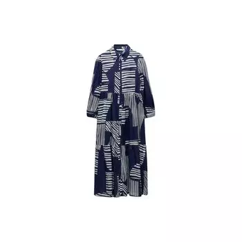 Zara Collared Printed Color Block Casual Long Sleeve Dress Women dresses Blue 2183246-400 XS