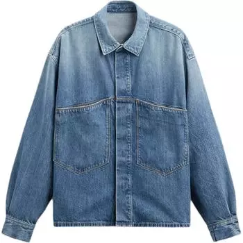 Zara Color Block Collared Comfortable Washable Denim Jacket Men jackets Light-Blue 1472403-406 M