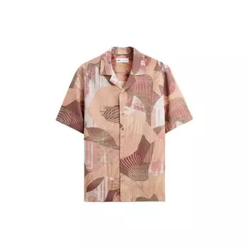 Zara Color Block Comfortable Loose Lightweight Short Sleeve Shirt Men shirts Pink 4416021-620 L