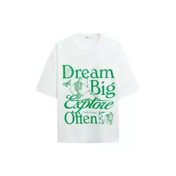 Zara Color Block Letter Print Crew Neck Short Sleeve Regular T-Shirt Men Tops White 4374403-250 L
