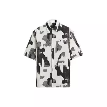 Zara Color Block Loose Fit Printed Short Sleeve Casual Shirt Men shirts Black White 7380571-020 S