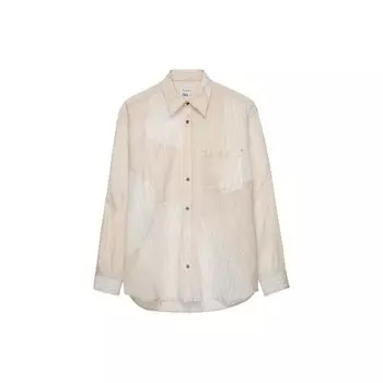 Zara Color Block Pointed Collar Comfortable Long Sleeve Spliced Shirt Men shirts Faded-White 4363032-251 L